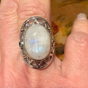 BBJ 925 Elegant Silver Moonstone and Sapphire Ring